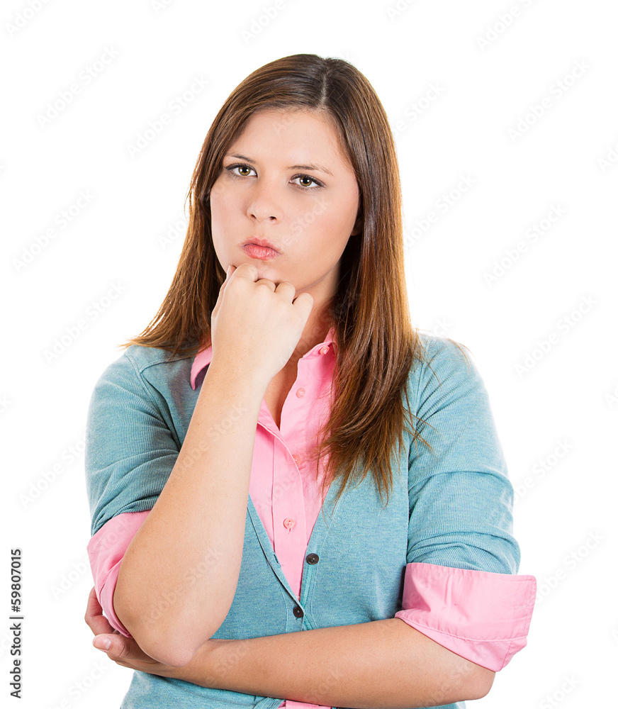 Upset grumpy young woman isolated on white background Upset grumpy young woman isolated on white background
