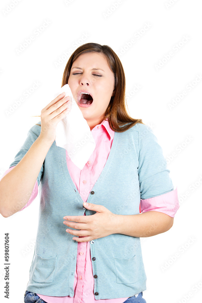 Miserable sick woman with allergy, cold, sneezing Miserable sick woman with allergy, cold, sneezing
