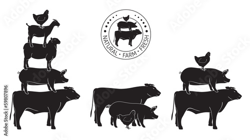 Animals Pyramide, natural, farm,  fresh on white board