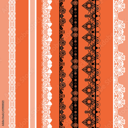White and black seamless lace pattern on orange