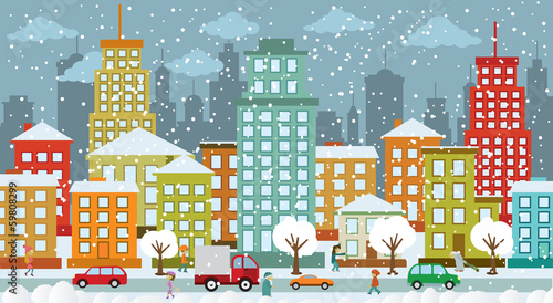 City in winter days