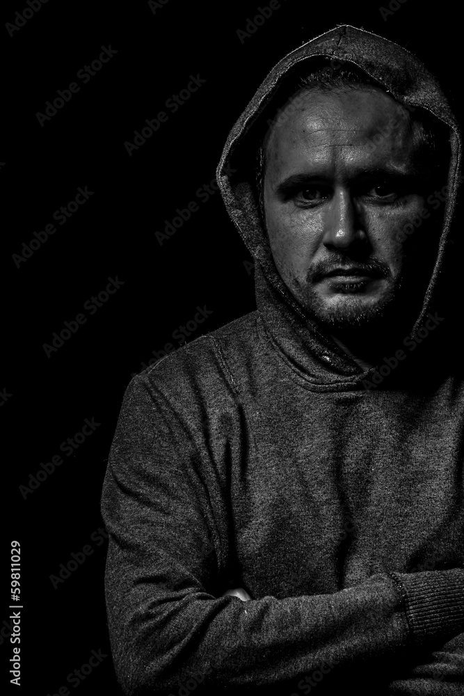 Thief concept, man in balck and white Thief concept, man in balck and white