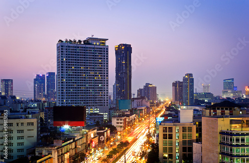 Long exposure photo to twilight cityscape, Bangkok Thailand