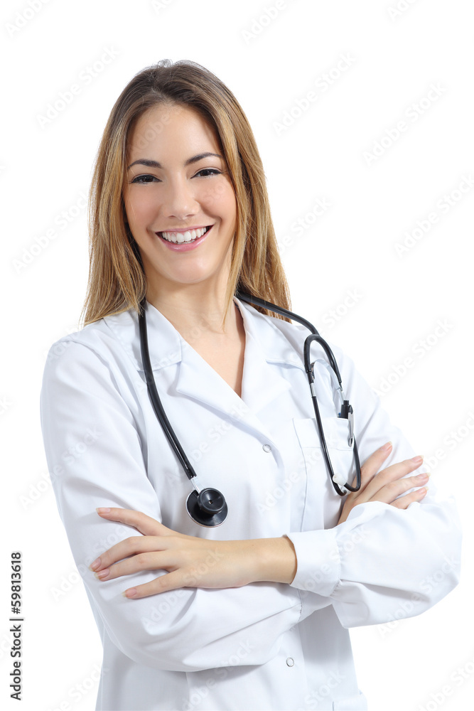Beautiful doctor woman posing with folded arms isolated Beautiful doctor woman posing with folded arms isolated