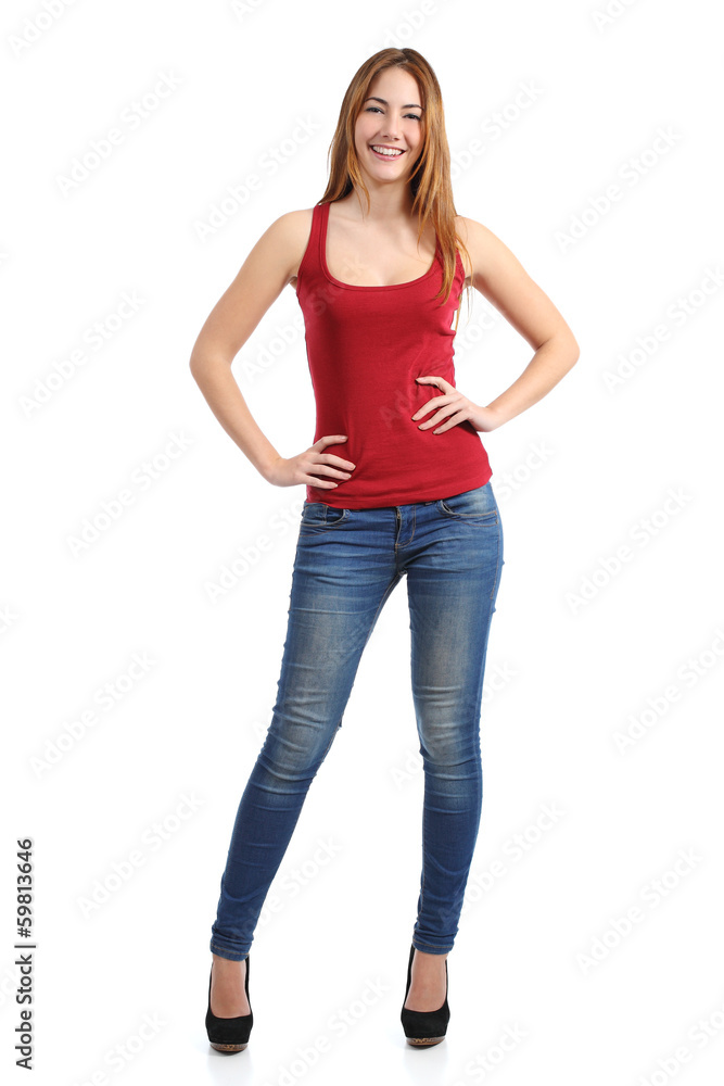 Front view of a beautiful standing woman model posing Front view of a beautiful standing woman model posing