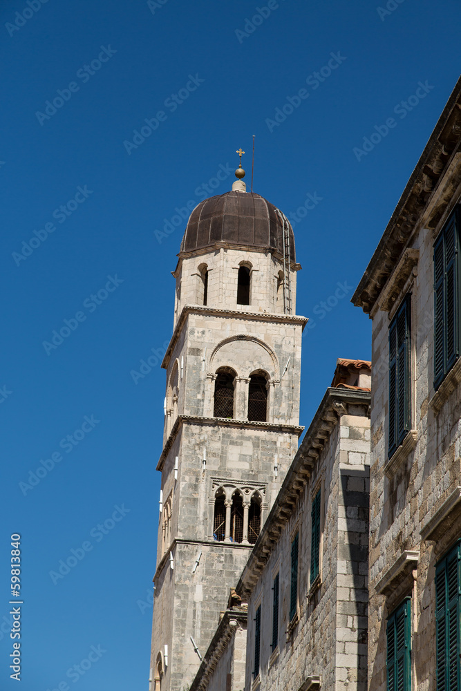 Bell Tower in Dubrovnik Under Blue Sky