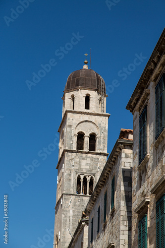 Bell Tower in Dubrovnik Under Blue Sky
