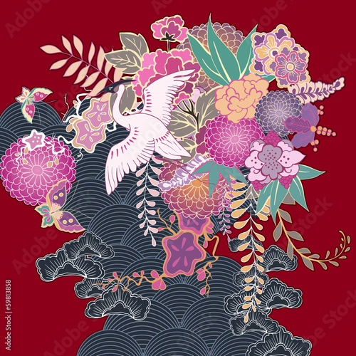 Vintage kimono floral motif