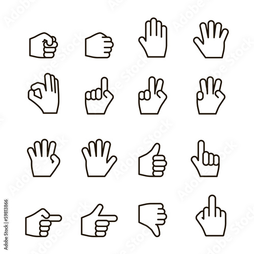 Hand gestures iconset, contour flat
