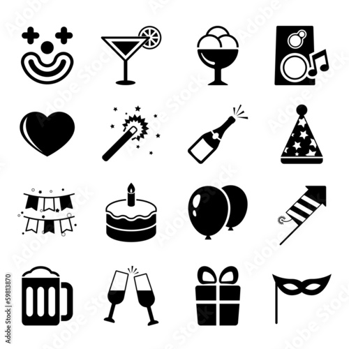 Party icons set, contrast flat