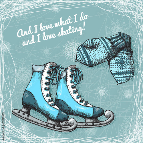 Skate and knitted wool mittens poster