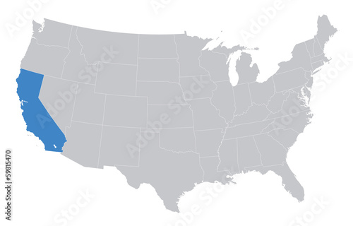 USA map with the indication of California
