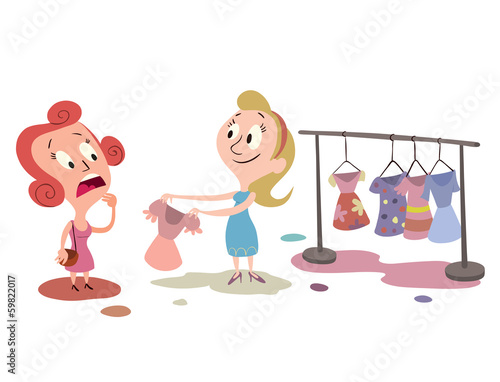 woman shopping clothes, selecting a dress