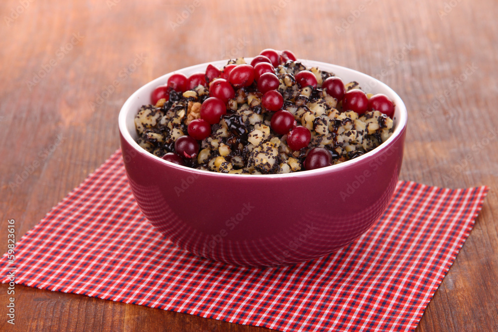 Bowl with kutia - traditional Christmas sweet meal in Ukraine, Bowl with kutia - traditional Christmas sweet meal in Ukraine,