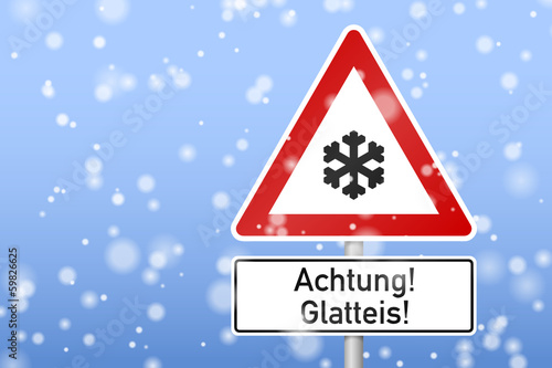 verkehrszeichen schneeflocke achtung! glatteis! I photo