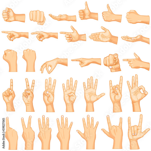 vector illustration of collection of hand gestures
