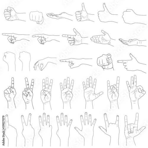 vector illustration of collection of hand gestures