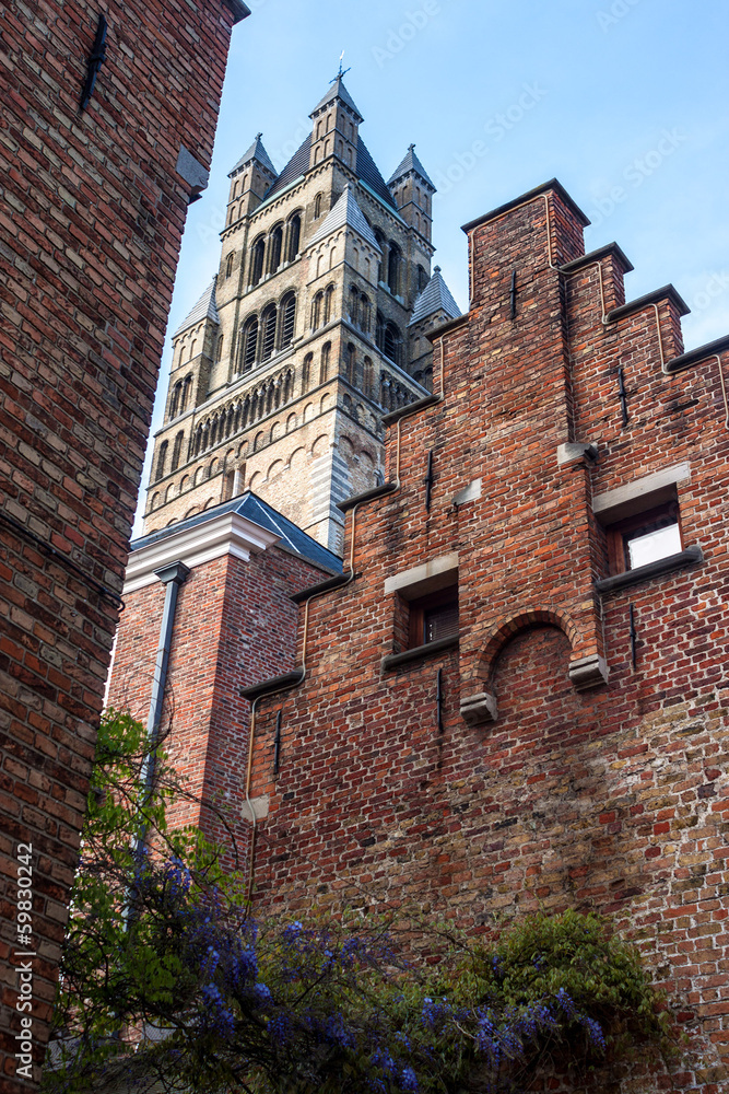 Traditional architecture and Saint Salvator Cathedral in Bruges