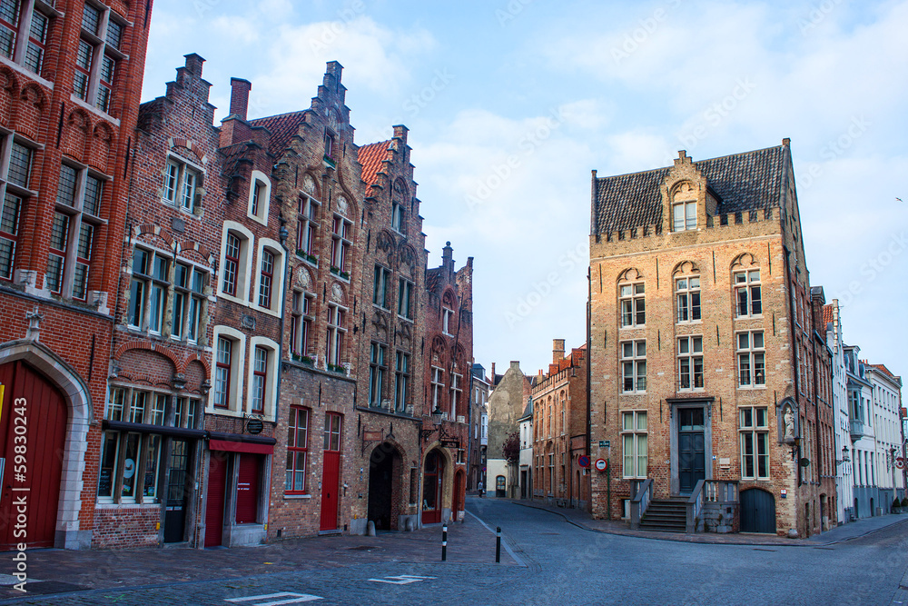 Traditional brick houses in Burges, Belgium