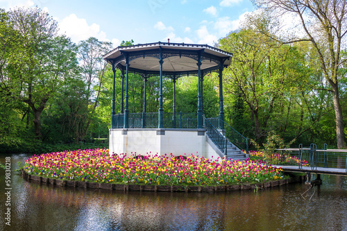Photography Pond and tulips in Vondelpark, Amsterdam