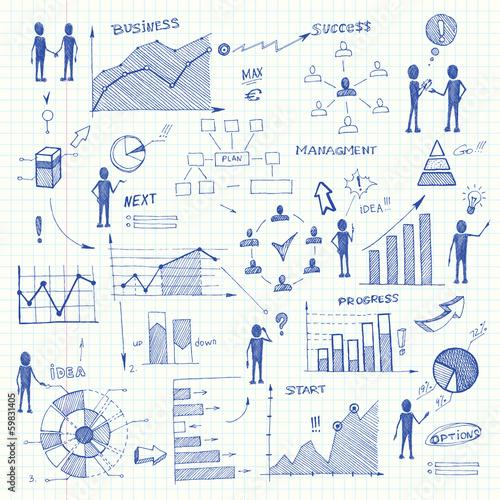 Doodle business charts infographics elements