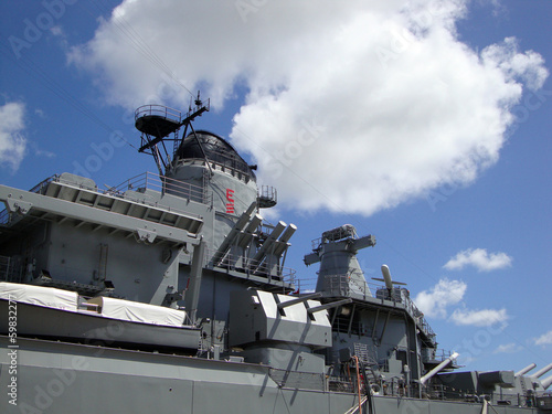 USS Missouri radar and satellite towers at midship photo