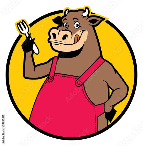 smiling cow wearing apron