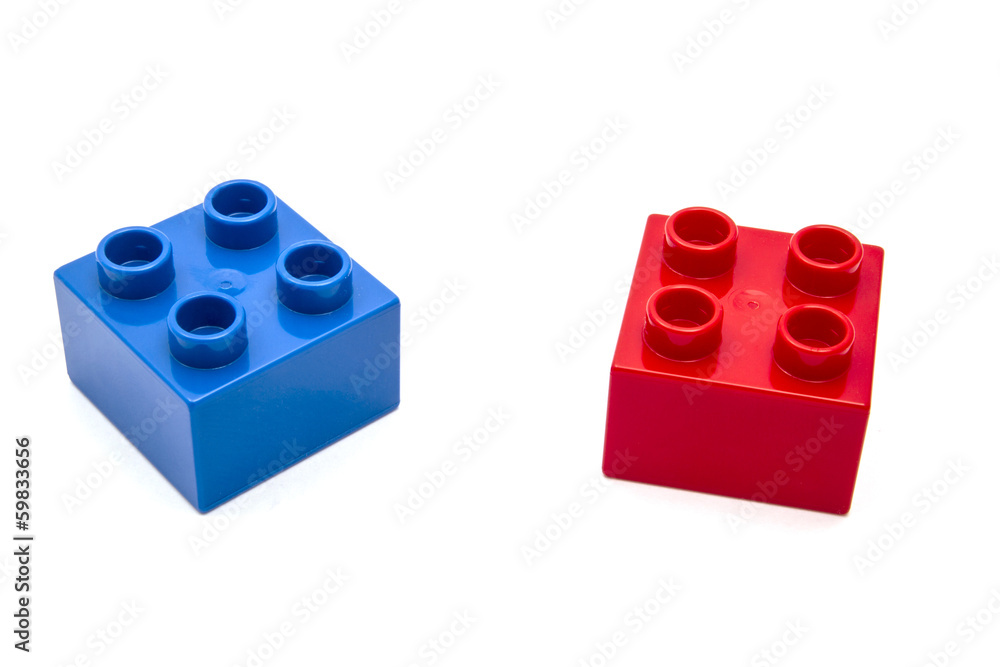 Red and blue toy building blocks Red and blue toy building blocks