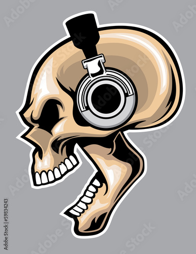 screaming skull wearing headphone