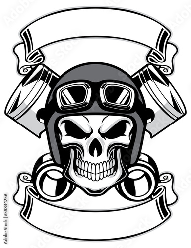 skull wearing retro motorbike helmet