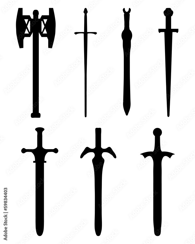 Black silhouettes of different swords, vector illustration Stock Vector ...