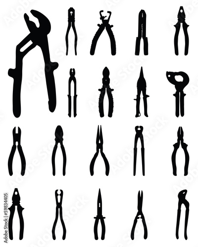 Black silhouettes of pliers, vector illustration