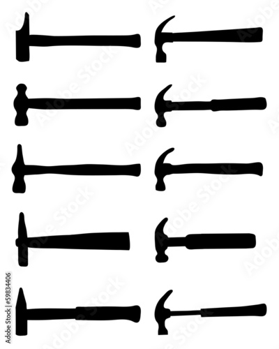 Black silhouettes of hammer, vector