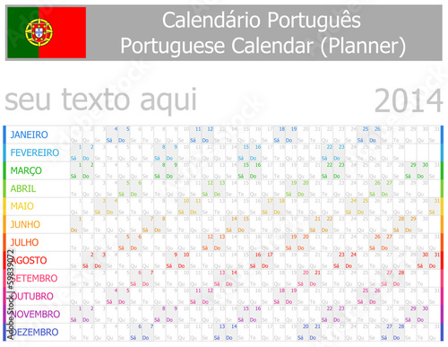 2014 Portuguese Planner-2 Calendar with Horizontal Months