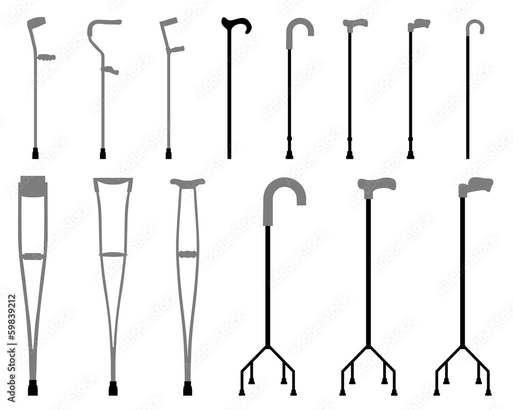 Silhouettes of sticks and crutches, vector Silhouettes of sticks and crutches, vector
