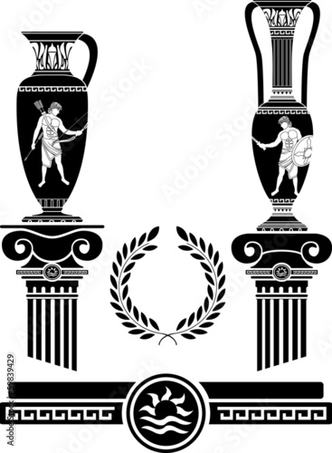 stencil of ancient columns and jugs