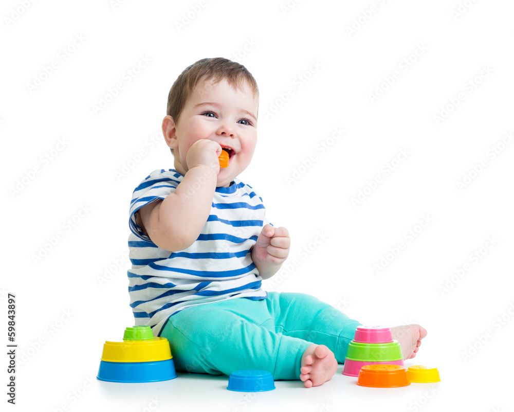 child playing with colorful toy isolated on white child playing with colorful toy isolated on white