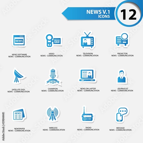 News icon set 1,blue version vector