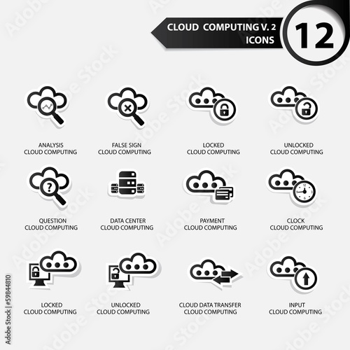 Cloud computing icons set 2,Black version