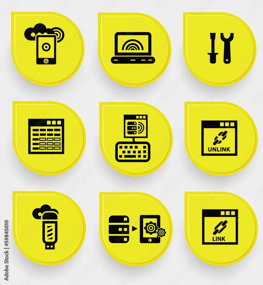 Database system icons on yellow buttons,vector Database system icons on yellow buttons,vector