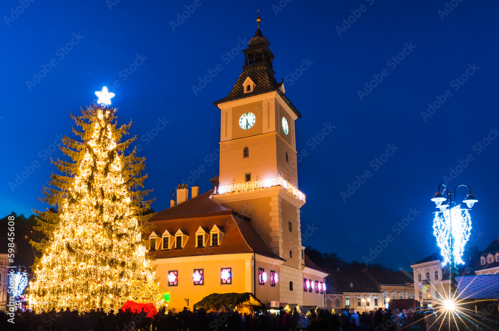 Brasov historical center in Christmas days, Romania