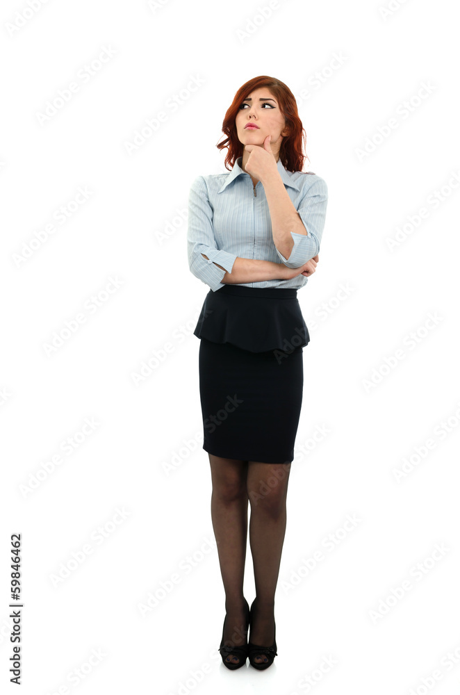 Full length portrait of a pensive business woman Full length portrait of a pensive business woman