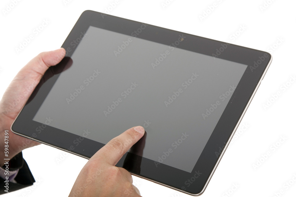 businessman using touch pad, close up shot, isolated businessman using touch pad, close up shot, isolated