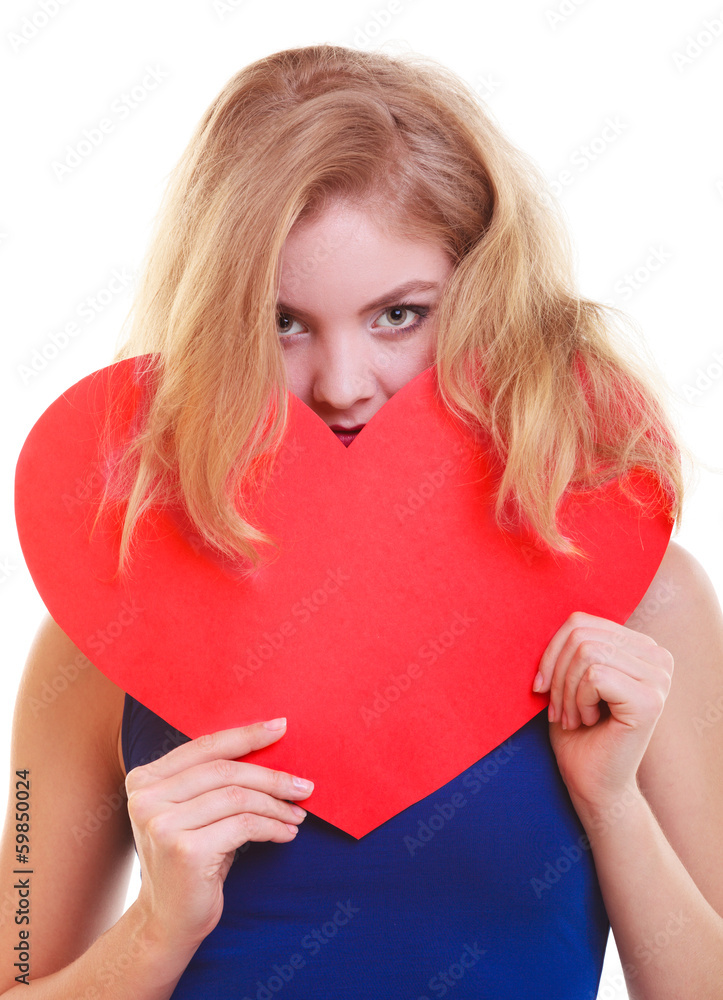 Red heart. Love symbol. Woman hold Valentine day symbol. Red heart. Love symbol. Woman hold Valentine day symbol.