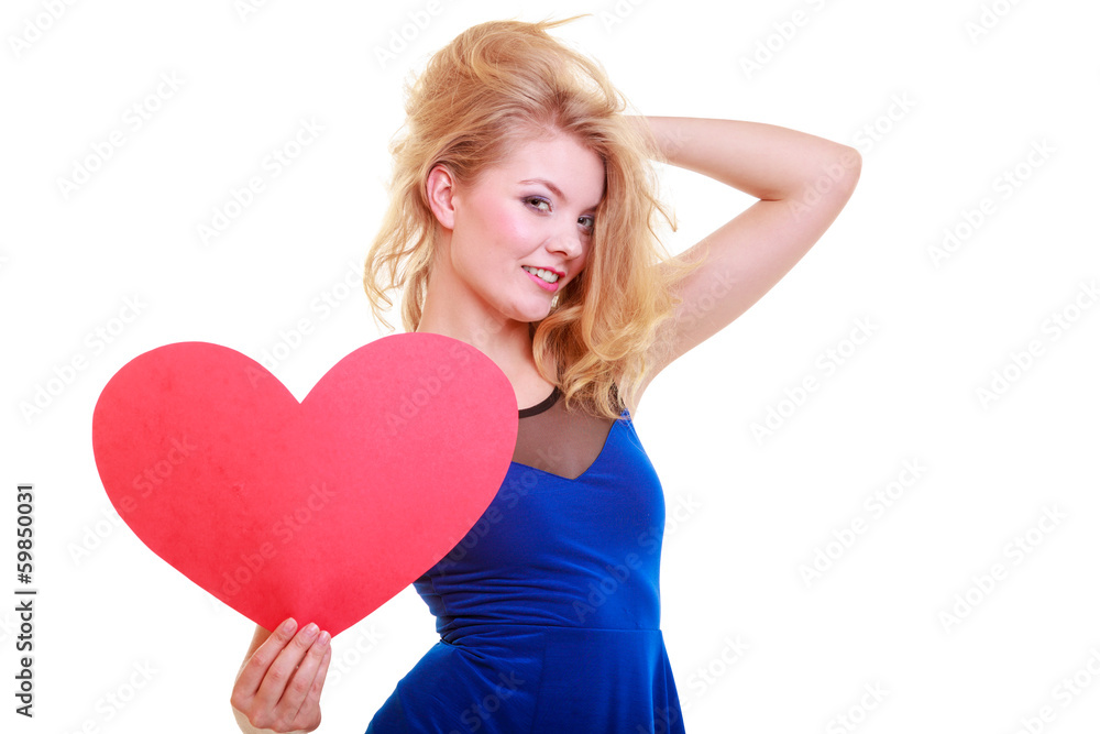 Red heart. Love symbol. Woman hold Valentine day symbol. Red heart. Love symbol. Woman hold Valentine day symbol.