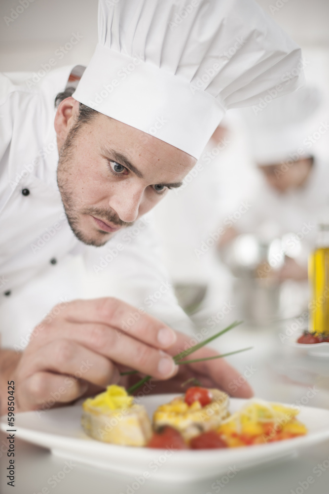 closeup on chef garnishing a plate closeup on chef garnishing a plate