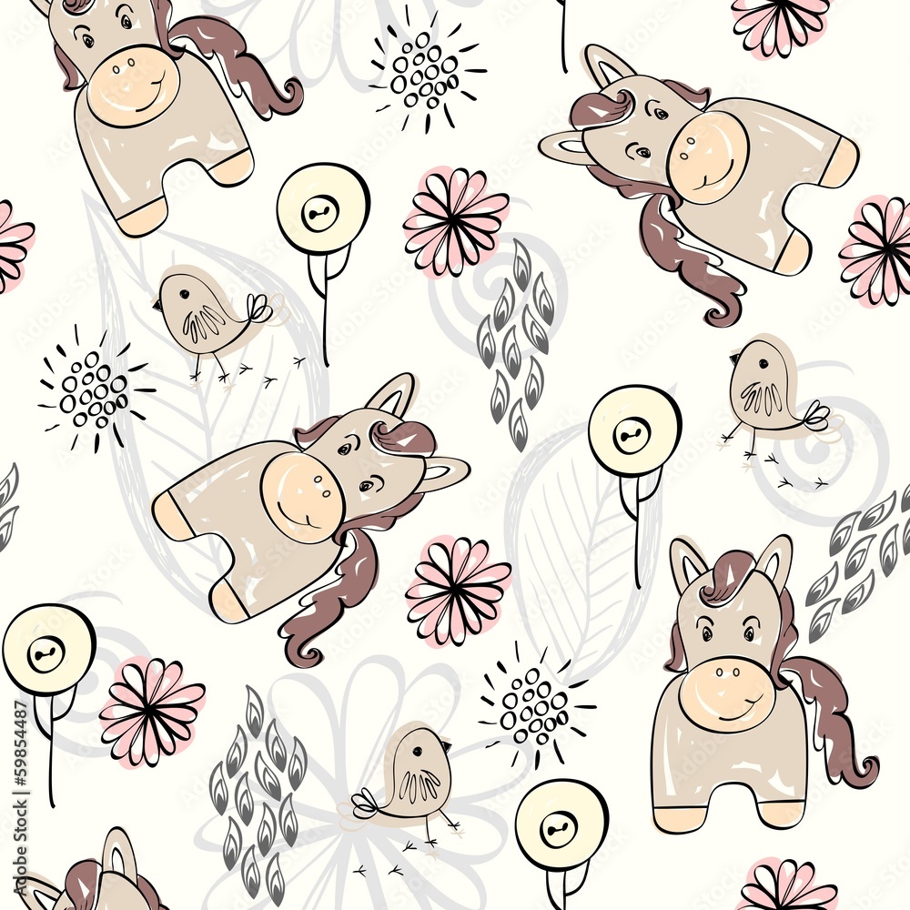 Fototapeta premium babies hand draw seamless pattern with horse