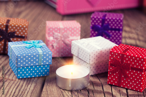 Christmas candle and gift boxes