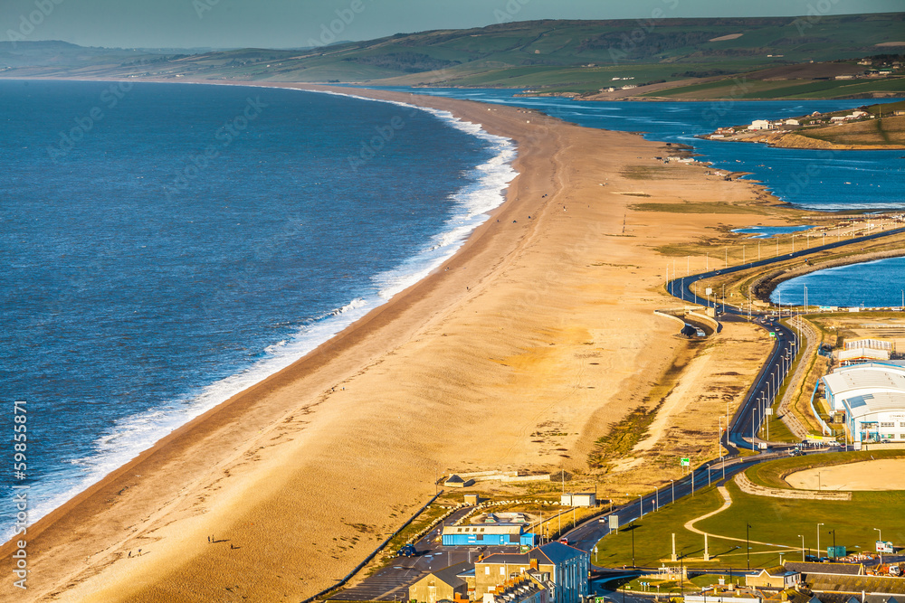 View over Portland and Chesil beach Dorset UK