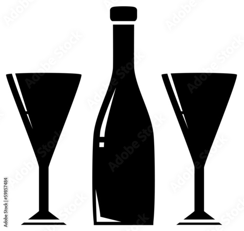 black silhouette two glass and wine bottle